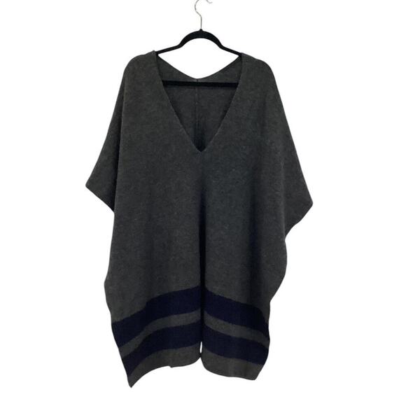 Jenni Kayne Stripe Poncho In Charcoal Navy One Size Italian Wool Yak Blend - Picture 4 of 12